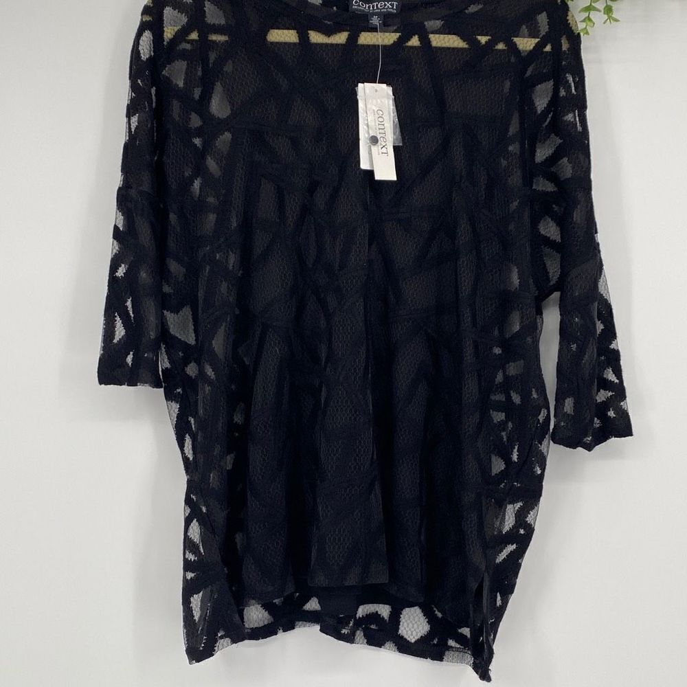 Lord & Taylor Context Lace Overlay Dressy Top 3/4 Sleeve Winter Solststice Small